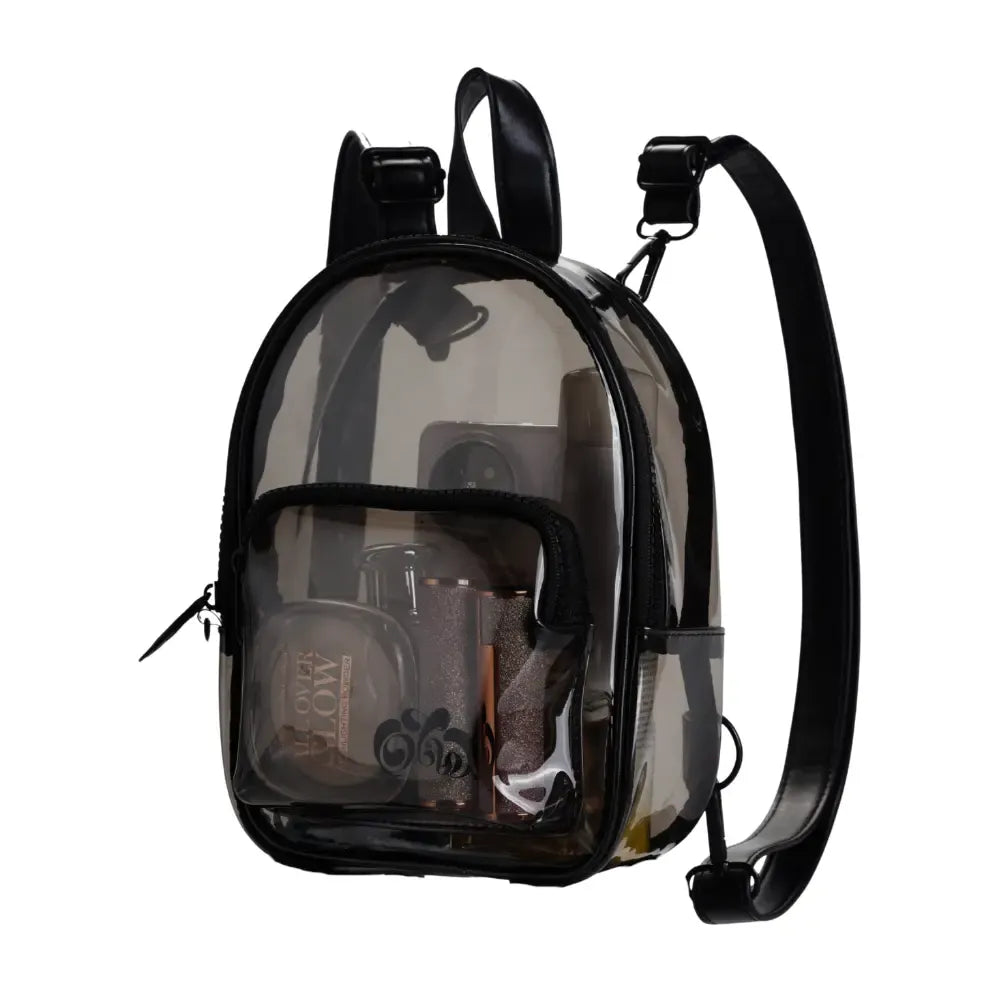 Anti-Theft Mini Backpack Black Clear Transparent Small Convertible Straps Crossbody for Raves Stadium Festival Concert