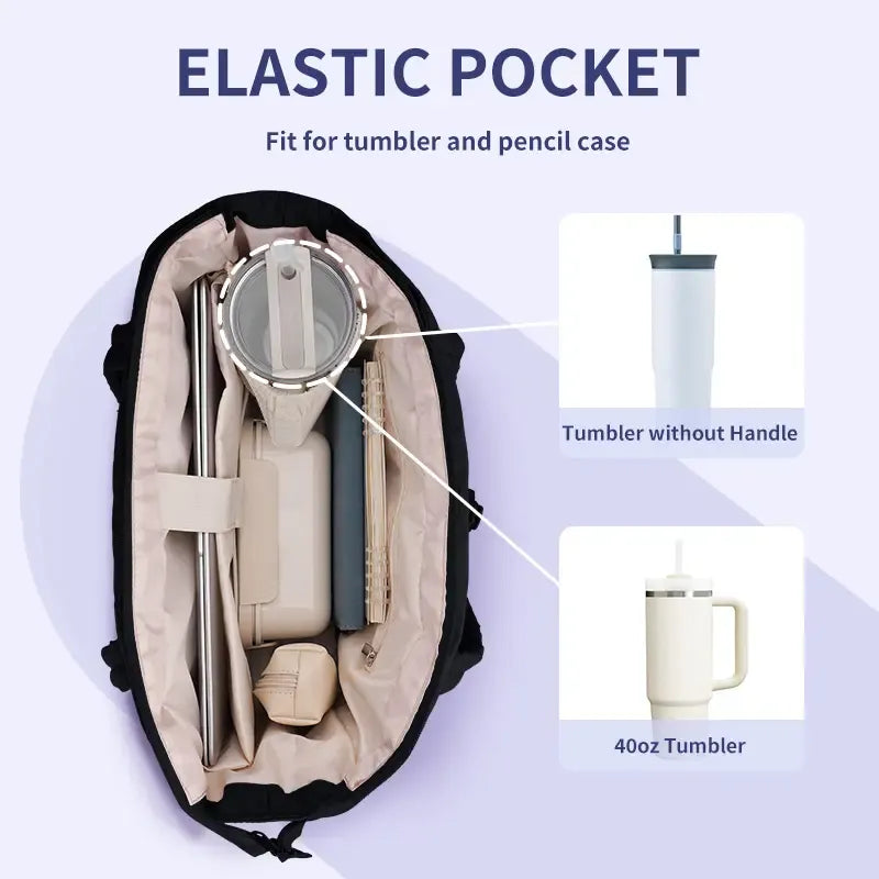 Wandering Nature Puffer Tote Bag for Women – Quilted Laptop Shoulder Bag with Cup Holder