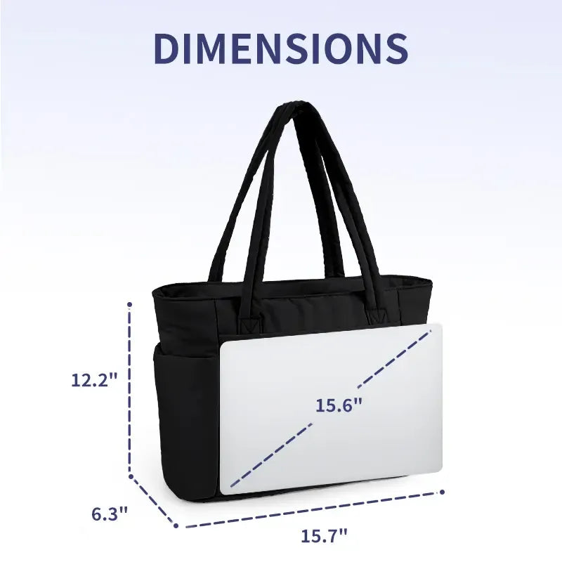 Wandering Nature Puffer Tote Bag for Women – Quilted Laptop Shoulder Bag with Cup Holder