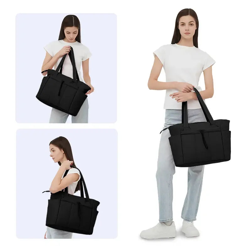 Wandering Nature Puffer Tote Bag for Women – Quilted Laptop Shoulder Bag with Cup Holder