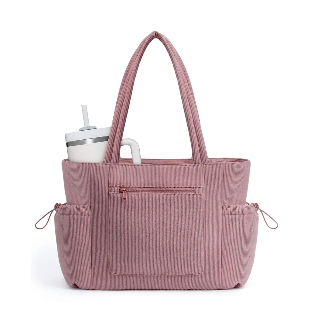 Wandering Nature Puffer Tote Bag for Women – Quilted Laptop Shoulder Bag with Cup Holder