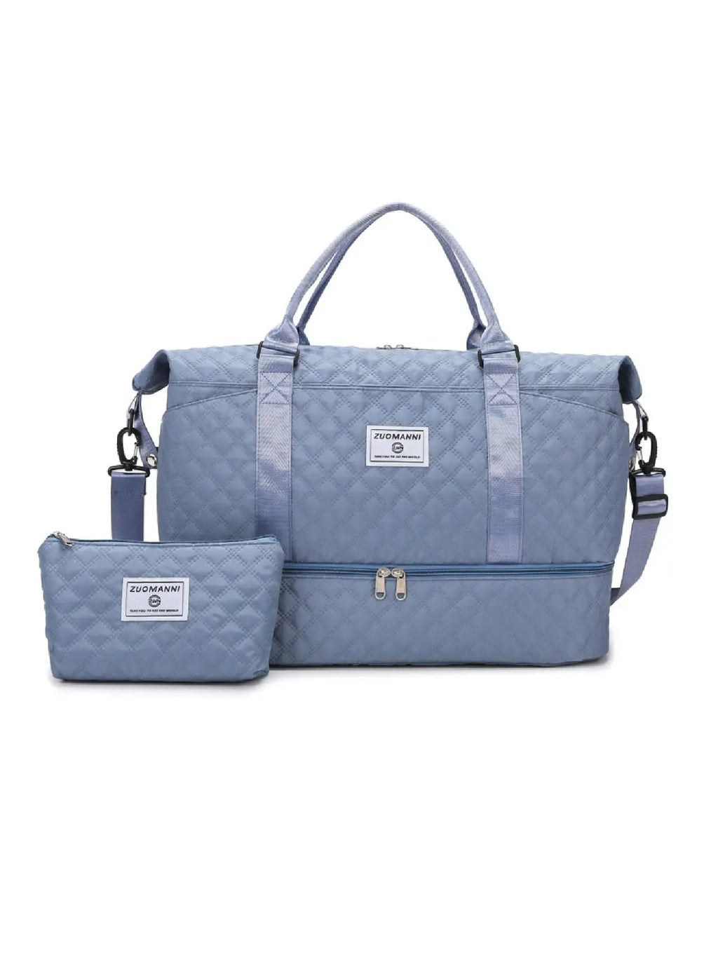 Large Capacity Travel Bag Set, Letter Pattern Zipper Travel Bag with Shoe Compartment