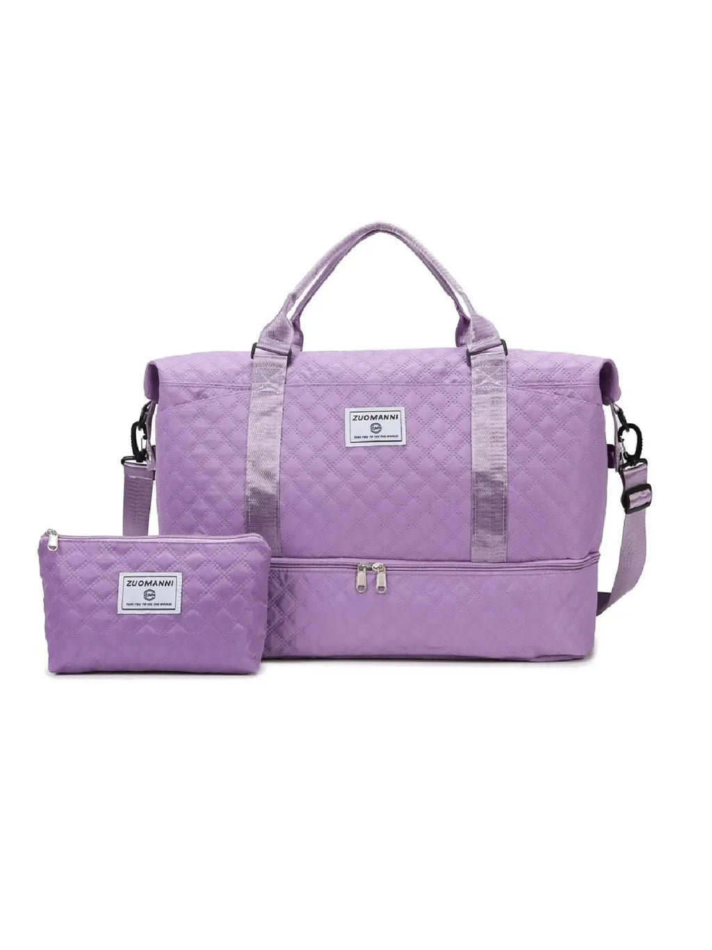 Large Capacity Travel Bag Set, Letter Pattern Zipper Travel Bag with Shoe Compartment