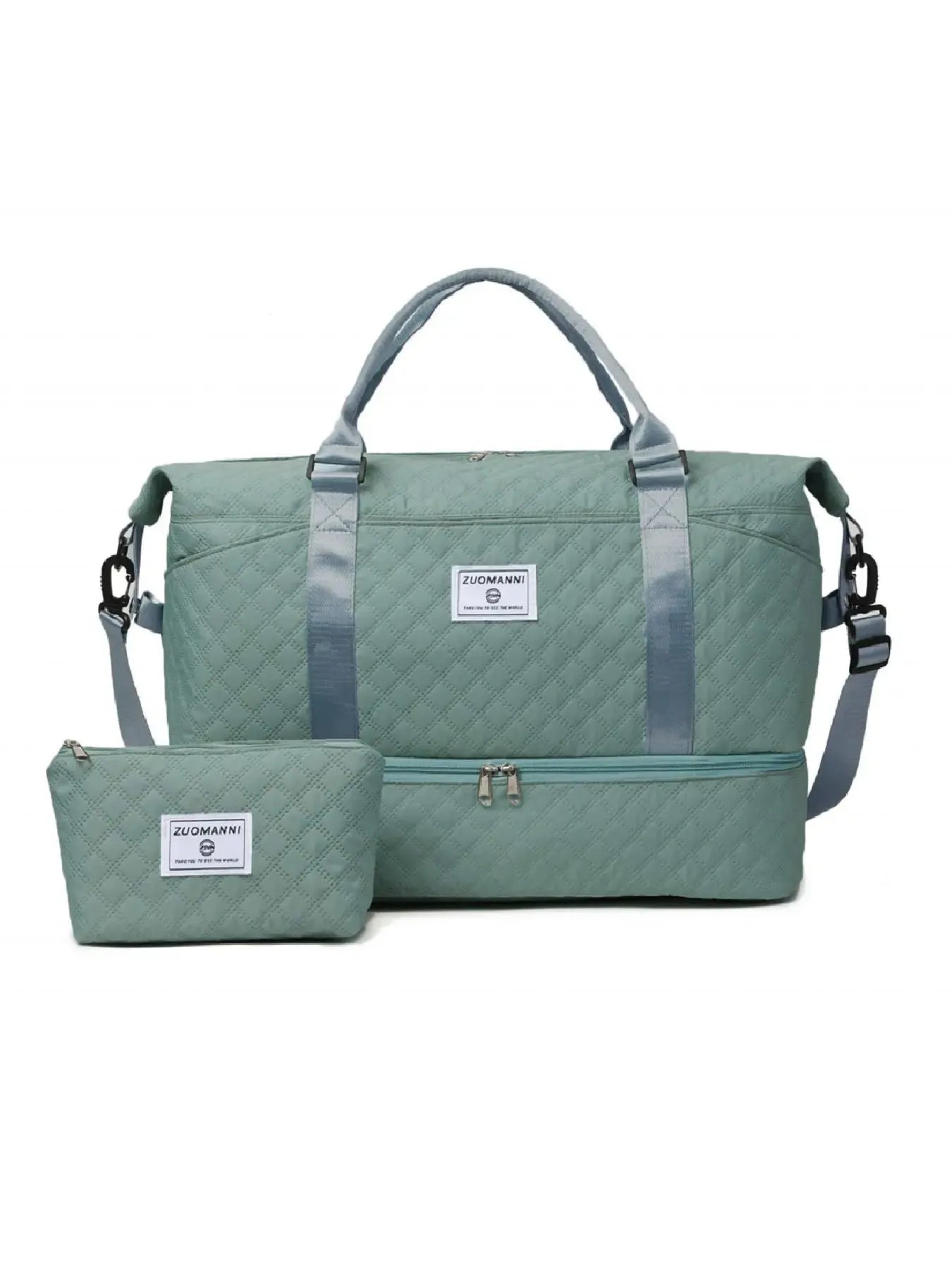 Large Capacity Travel Bag Set, Letter Pattern Zipper Travel Bag with Shoe Compartment