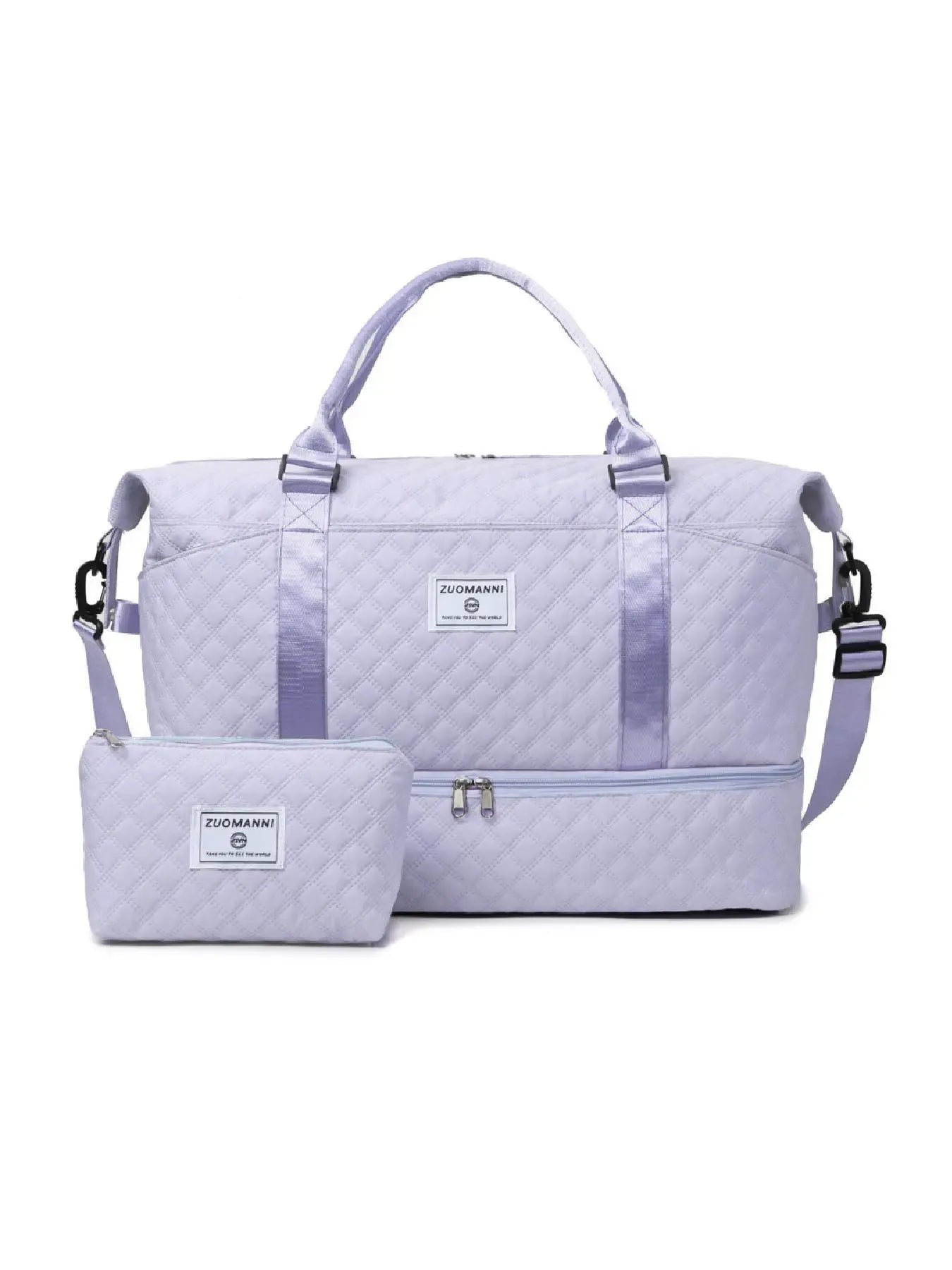 Large Capacity Travel Bag Set, Letter Pattern Zipper Travel Bag with Shoe Compartment