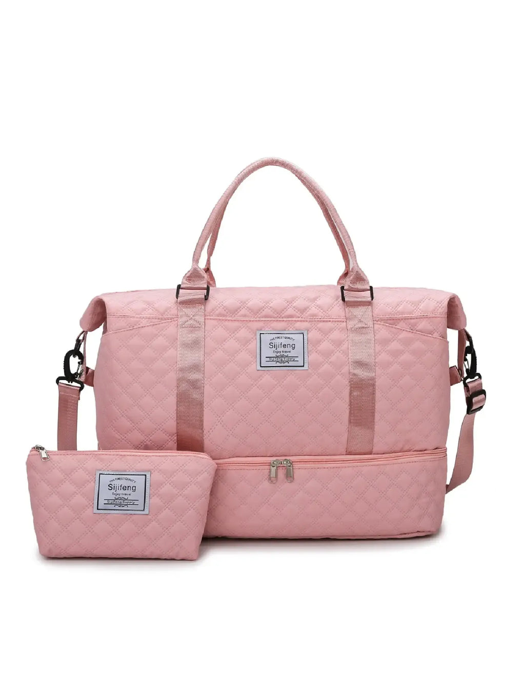 Large Capacity Travel Bag Set, Letter Pattern Zipper Travel Bag with Shoe Compartment