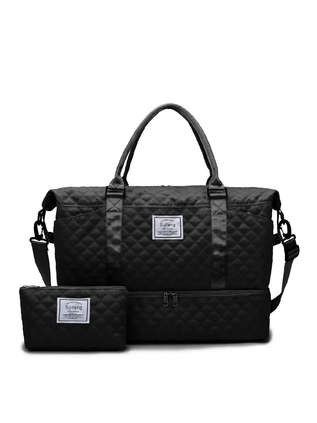 Large Capacity Travel Bag Set, Letter Pattern Zipper Travel Bag with Shoe Compartment
