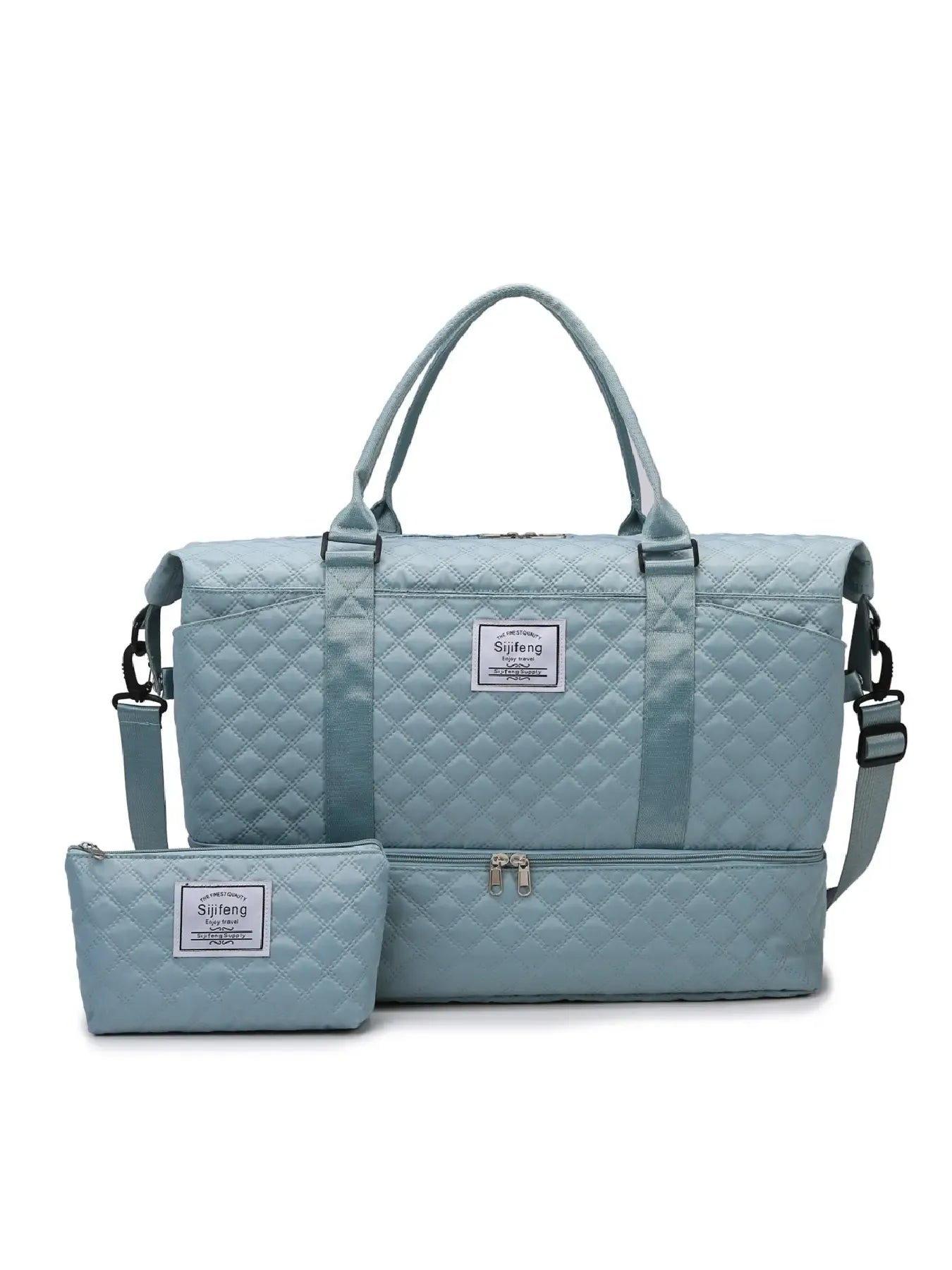 Large Capacity Travel Bag Set, Letter Pattern Zipper Travel Bag with Shoe Compartment