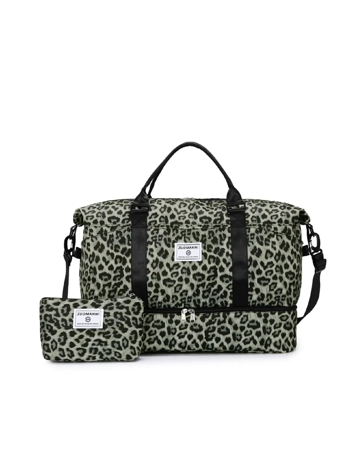 Large Capacity Travel Bag Set, Letter Pattern Zipper Travel Bag with Shoe Compartment