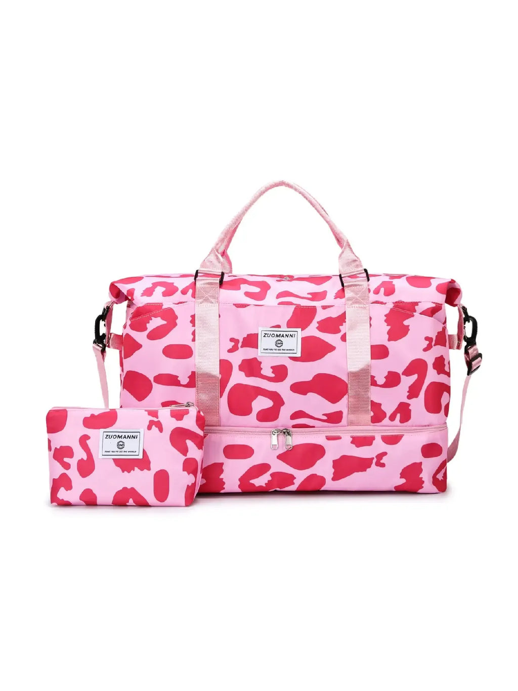 Large Capacity Travel Bag Set, Letter Pattern Zipper Travel Bag with Shoe Compartment