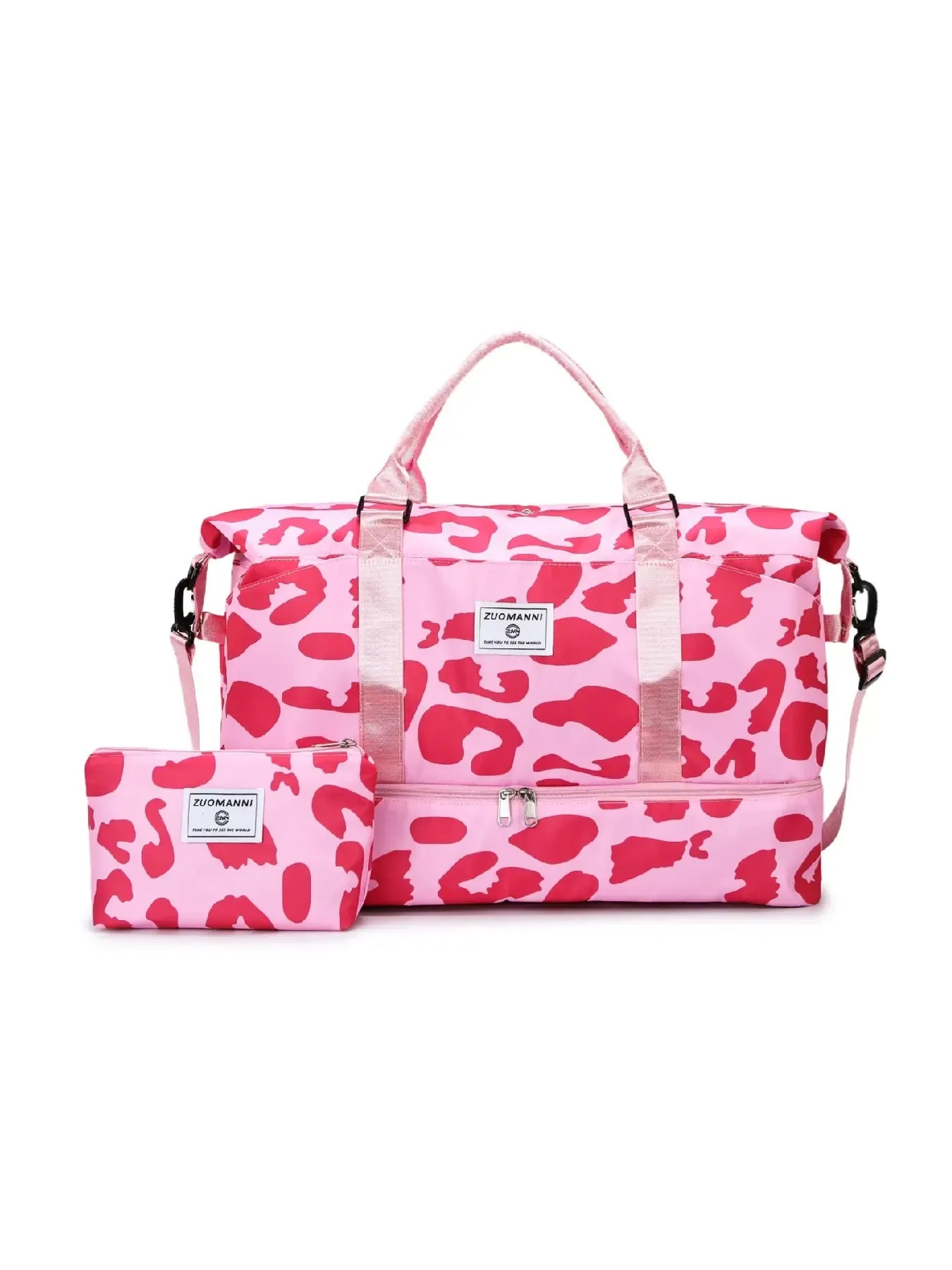 Large Capacity Travel Bag Set, Letter Pattern Zipper Travel Bag with Shoe Compartment
