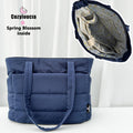CozyLoucia Cute Puffer Tote Bag for Women Pink Flower Print Interior Laptop Shoulder Handbag