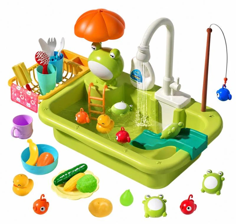 Kids Play Kitchen Sink with Running Water & Floating Fishing Toy Set 💧🎣