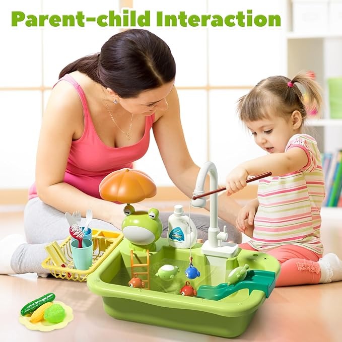 Kids Play Kitchen Sink with Running Water & Floating Fishing Toy Set 💧🎣
