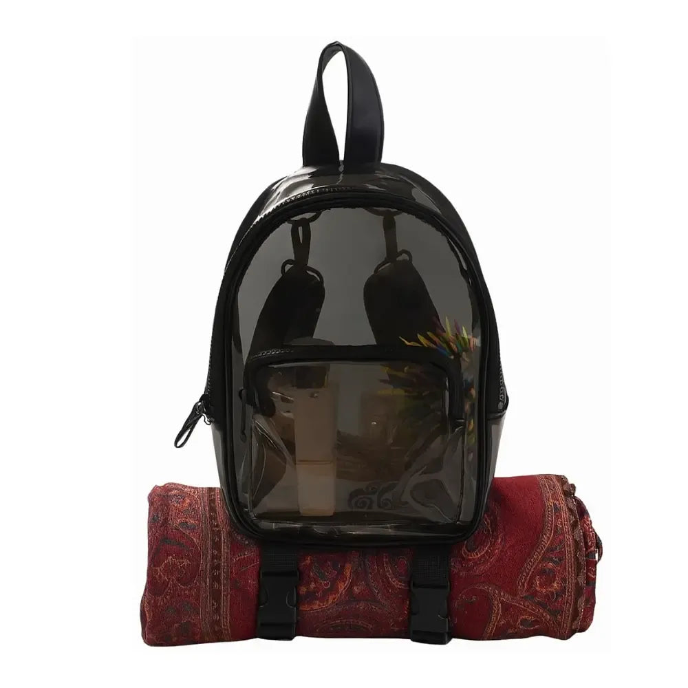 Anti-Theft Mini Backpack Black Clear Transparent Small Convertible Straps Crossbody for Raves Stadium Festival Concert